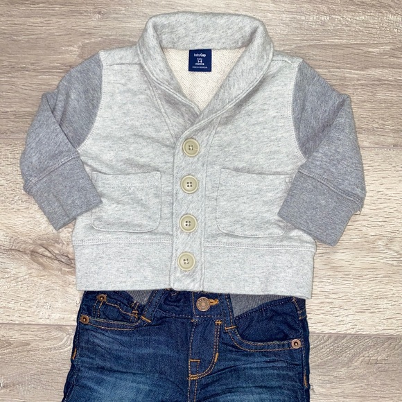 GAP Sweatshirt Cardigan Gray 3-6 Months - Picture 12 of 13